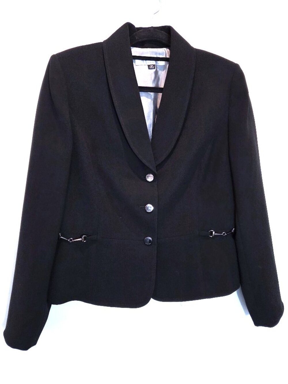 Tahari Black Blazer with Gunmetal Bridle Bit Accents on Pockets Size 10P